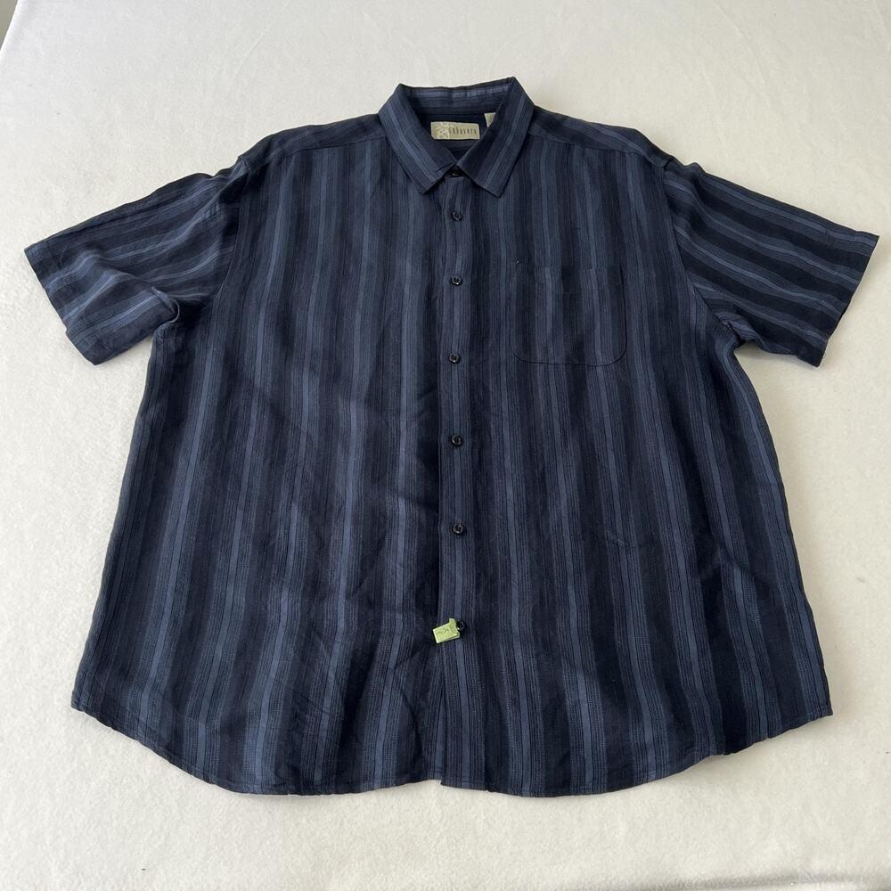 Cubavera Shirt Mens‎ 2XL Blue Striped Linen Rayon Short Sleeve Casual Summer